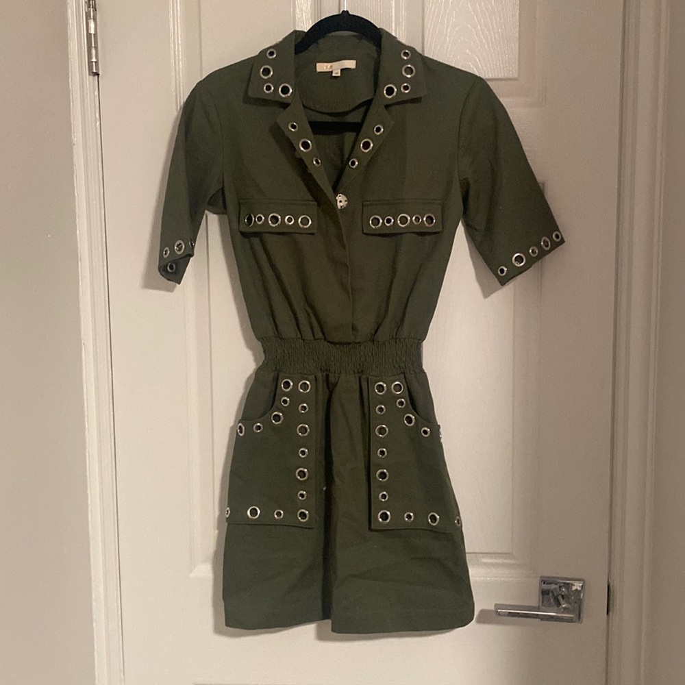 Maje green mini utility dress with grommets. Size 34 (XS)